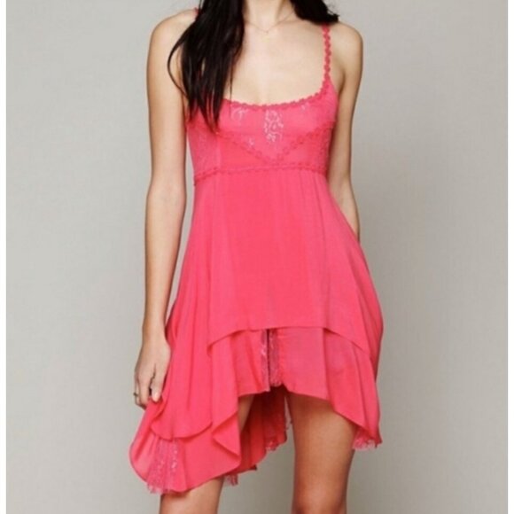 VERY RARE Free People Rose Layered Lace Trim Mini Slip Dress | Boho Balletcore S - Picture 16 of 16